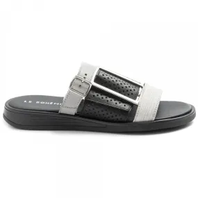 Ciabatta Le Bohemien bianca e nera in pelle forata